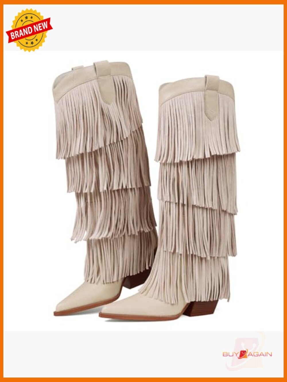 Fringe Knee High Cowboy Boots Chunky Heel Western Pointed Toe Slip on Wide Calf - Picture 6 of 7